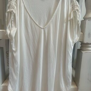 Green Envelope White Ruched Sleeve Blouse